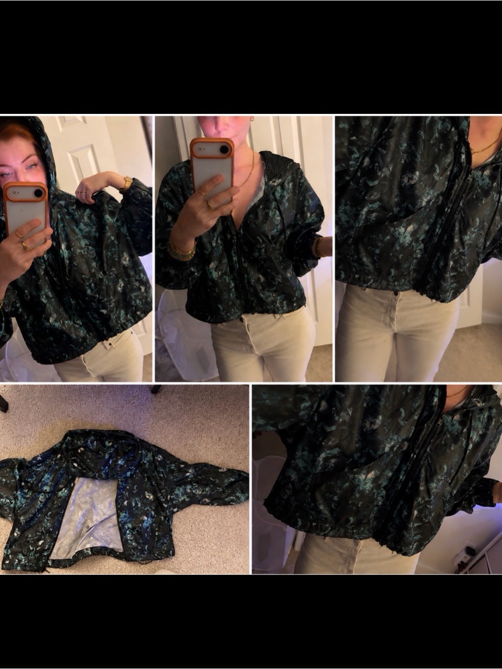 all in motion Black & Teal Metallic Abstract Bomber Jacket